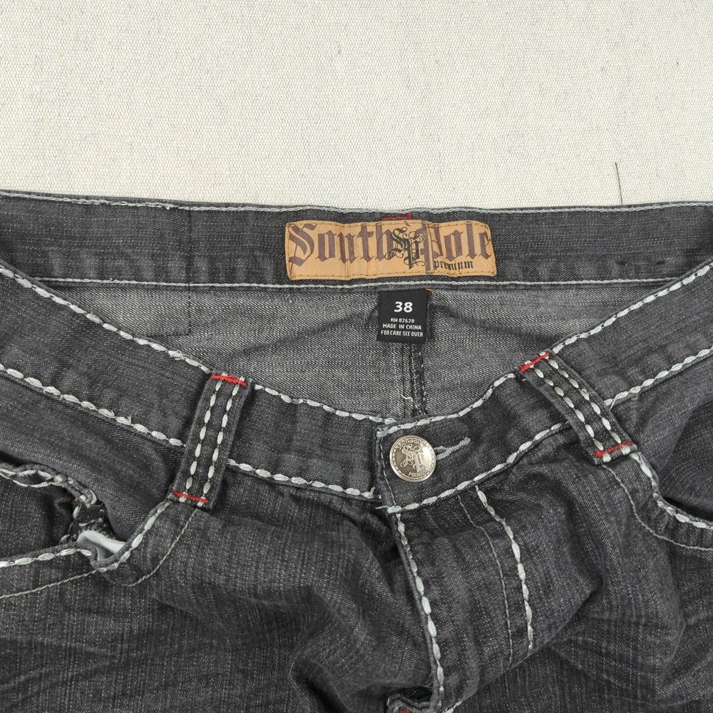 Vintage Southpole Shorts Mens 38 Black Denim Baggy Skater Embroidered - Picture 9 of 12
